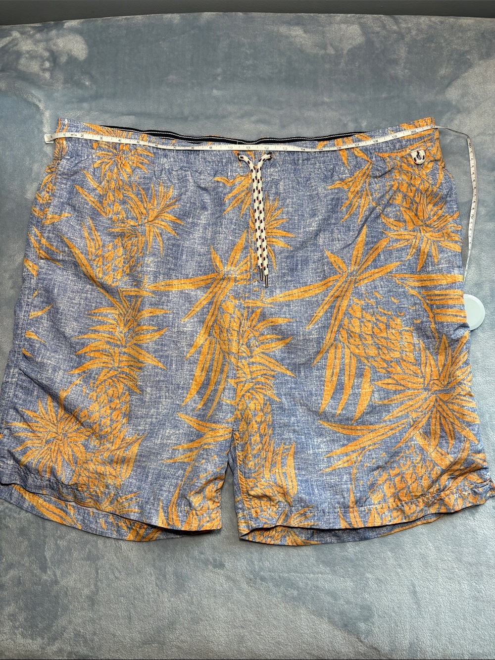 Lands' End Blue Swim Shorts with Orange Pineapple Print